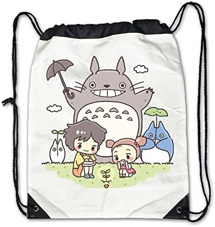 Totoro-plant Unisex Drawstring Backpack Casual Travel Bags Shoulder Pouch Beam Port Backpack Tote Canvas White