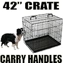 42" Folding Black Metal Dog Cage, Crate, Carrier - Epoxy Coated Anti Rust Frame and Tray - By Kingdom of Fun