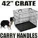 42" Folding Black Metal Dog Cage, Crate, Carrier - Epoxy Coated Anti Rust Frame and Tray - By Kingdom of Fun