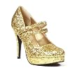 4 Inch High Heel Platform Glitter Mary Jane Shoes Theatre Costumes Accessory Gold Glitter