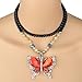 Less Like Butterfly Red Gem Crystal Charm Pendant Long Bead Sweater Long Statement Necklace