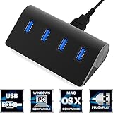 Sabrent Premium 4 Port Black Aluminum USB 3.0 Hub (30" cable) for iMac, MacBook, MacBook Pro, MacBook Air, Mac Mini, or any PC [Black] (HB-MC3B)