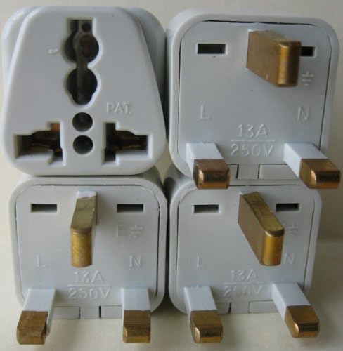 4-PACK: DE-LUXE UNIVERSAL GROUNDED PLUGS to UK 3-Prong Travel Outlet Plug Adapters. PERfECT FOR CELL PHONE. LAPTOPS or ANY 110/220 VOLT or UNIVERSAL AUTO VOLTAGE APPLIANCES OR DEVICES.