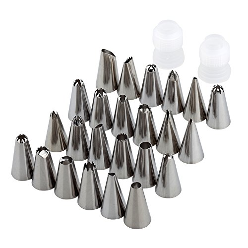 GDEALER Cake Decorating Tips Sets Professional 26-Pack Icing Tip Set Tools Kits Stainless Steel, with 2 Reusable Plastic Coupler & Storage Case for Cakes Cupcakes Baking Cookies Pastry