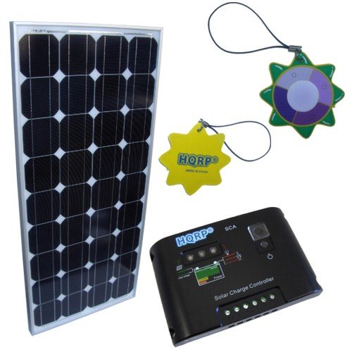 HQRP KIT (85W Monocrystalline Solar Panel 85 Watt Power 12V DC, Solar 10A Charge Power Controller / Regulator 12V / 24V 10 Amp) + HQRP UV Chain / UV Radiation Health Tester