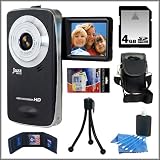 Jazz HDV155 5MP Digital Camcorder with 1.8in Flip LCD in Black + 4GB Accessory Kit