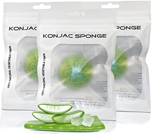 3 - Aloe Infused Premium Konjac Sponge - Moisturizing, Anti Inflammatory 100% Natural Sponge Gentle Exfoliator &amp; Pore Cleansing Facial Sponge - Ideal for All Skin Types - Sensitive, Dry or Oily