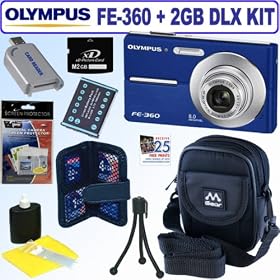 Olympus FE360 8MP Digital Camera (Blue) + 2GB Deluxe Accessory Kit by Olympus