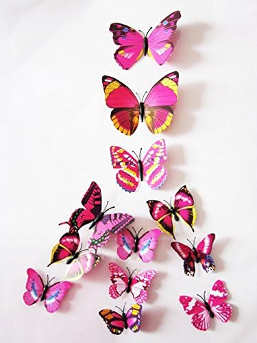 12 Pcs 3D Butterfly Wall Stickers Art Decor Decals(12Pcs Rose Red)