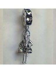 Sterling Silver Cheerleader Dangle Charm , Fits Pandora and All Brands Charm Bracelets and Necklaces.