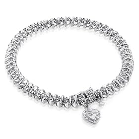 14K White or Yellow Gold Diamond Bracelet w/ Heart (1 cttw, H-I Color I1-I2 Clarity) by 