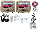 New Tan Color Pair Headrest 9" LCD Car Monitors with Region Free Sony DVD player USB SD Inc. 2 Wireless Dual Channel Headphones and 32 Bit Game and 2 Wireless game controllers RCA Video input & RCA Video OutPut!