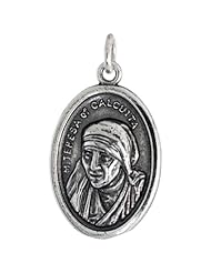 Sterling Silver Mother Teresa of Calcutta Oval-shaped Medal Pendant, 7/8 inch (23 mm) tall