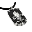 Black Leather Fleur-de-lis Dog Tag