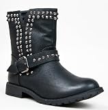 Bamboo KACY-01 Studded Buckle Strap Detail Ankle Boot