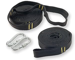 Sturdy Hammock Tree Straps with 2 Long, Heavy Duty Camping Strap Kit, Carabiners & Case, Black by Happy Hammock Co.