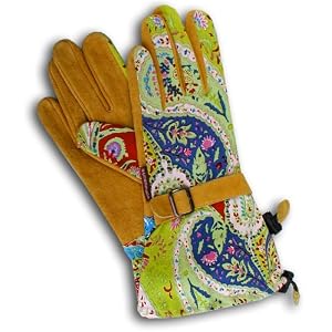 Womanswork 703S Paisley Gauntlet Glove with Synthetic Leather Palm, Small