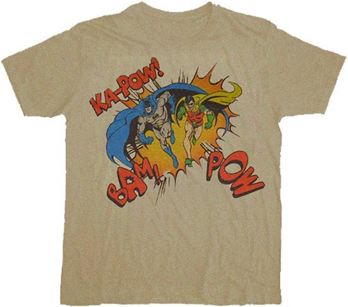 Batman and Robin Ka-pow! Ash Brown T-shirt Tee
