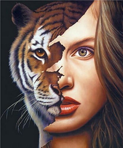 The Beauty and Beast Half Girl Half Tiger Face Crystal Diamond Painting Diy Kit for Kids