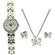 Bulova Ladies Swarovski Crystal Dress Watch with Necklace and Earings Set 98T76