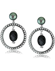Honora "Skinny Jeans" Black Freshwater Cultured Pearl with Black Onyx Circle Dangle Earrings