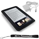 Kroo Skin Case For Barnes & Noble Nook E-Reader (Black) + Includes a 4-Inch eBigvalue Determination Hand Strap + Easy Travel Home Wall Charger