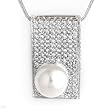 Necklace with 1.25 CTW Precious Stones - Genuine Clean round Diamonds and 10 mm Pearl Made of 14K White Gold 18in