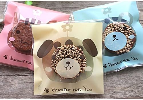 300 Pcs Lovely cartoon biscuit packaging self-adhesive bags biscuits snack baking package bag