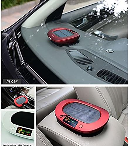 Raypley Car & Indoor Solar Air Purifier Freshener - Anion Ionizer - Negative Ion Oxygen Bar - With Hepa Filter, Air Quality Sensor, Active Carbon Nano Photocatalyst Anion Ozone Generator (red)