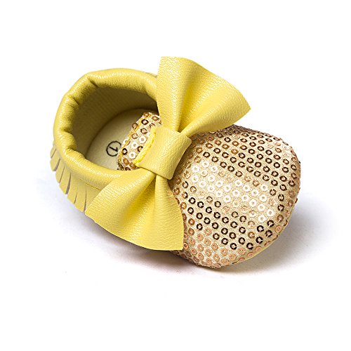 Kuner Baby Girls Tassel Bow Sequins Soft Soled Crib Shoes PU Moccasins First Walkers