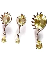 Fine Cut Lemon Topaz Pendant with Earrings Set - Sterling Silver