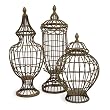 Set of 3 Open Design Birdcage-Inspired Wire Urns with Finial Lids