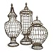 Set of 3 Open Design Birdcage-Inspired Wire Urns with Finial Lids