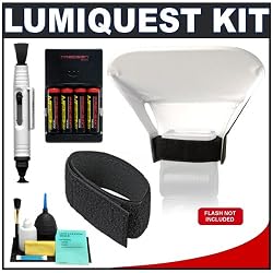 LumiQuest Pocket Bouncer Flash Diffuser + Ultra Strap + Batteries + Accessory Kit for Canon 320EX 430EX 580EX II, Nikon SB-400 SB-700 SB-900 SB-910, Olympus FL-20 FL-36 FL-50 Flashes