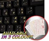 DANISH KEYBOARD STICKERS WITH YELLOW LETTERING ON TRANSPARENT BACKGROUND