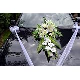 Autoschmuck Rattan Feder Autodeko Hochzeit Dekor Verschiedene Variante Komplett (Rosa, Blumenstrau� - wei�)von "APM"