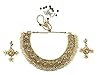 Ethnic Indian Bollywood Jewelry Set Golden Beads Kundan Pearl Polki Necklace Earrings