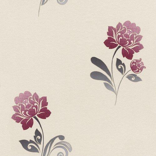 Rasch 203233 Papiertapete Blumen als Panel beige-rot