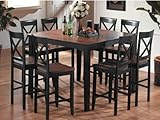 IMAGE OF Square Counter High Pub Table with Walnut Top in Distressed Ebony Finish ADS90054-bk