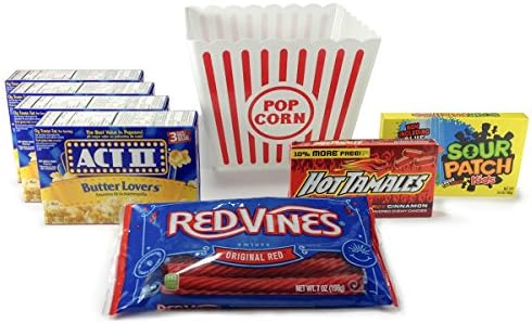 Bundle -- 8 Items: Classic Movie Night Popcorn and Candy Gift Basket