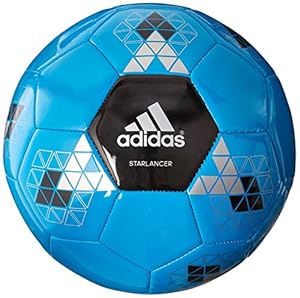 adidas Performance Starlancer V Soccer Ball, Solar Blue/Black/Metallic Silver, 5