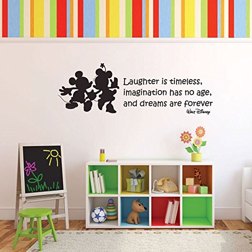 Vinyl Wall Decal Walt Disney Quote With Mickey Mouse & Minnie Mouse: “Laughter is timeless, imagination has no age, and dreams are forever.” Inspirational Quotation