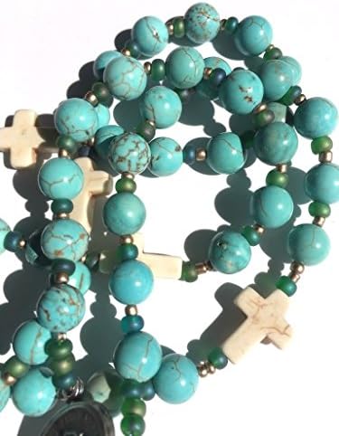 Rosary | St. Francis of Assisi, Turquoise &amp; Ivory colored Howlite Rosary
