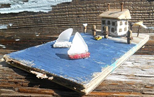Rustic Seascape, Beach Landscape, Whimsical Beach & Sailboat Decor