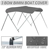 3 BOW GRAY BIMINI BOAT COVER TOP WITH ZIPPERED BOOT FITS 54