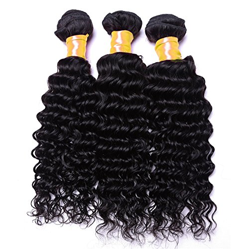 Oriental Show 8~30 inches 6A Brazilian Deep Wave, Pack of 3(Mixed Length), 100% Unprocessed Virgin Human Hair, 300g Total(100g Each), Natural Color