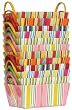 Bright Cotton Fabric Covered Striped Small Cases with Leatherette Handles 12"x8"x5" Set of 12