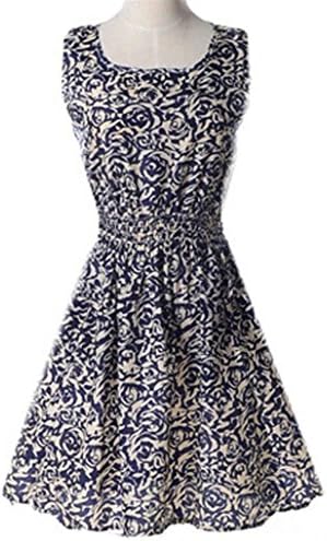 Women's Crew Neck A-Line Floral Prints Chiffon Short Sexy Tank Party Navy dress,Floral Navy,0