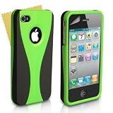 Black And Green 2-Part Hard Back Case Cover For Apple iPhone 4/4S With Screen Protector Film