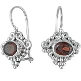 Sterling Silver Faceted Garnet Filigree Earrings by Sajen